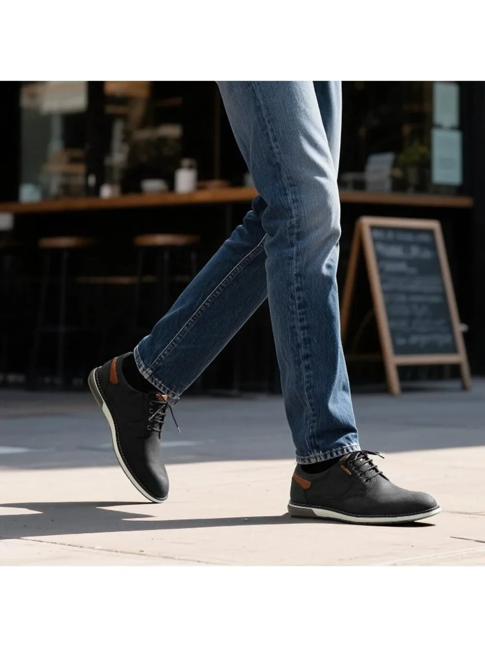 Men's Black-Waxy Shock-absorbent Perforated Synthetic Leather Oxford Derby Shoes